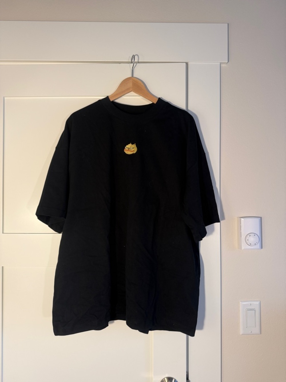 Black Short Sleeve Tee with Small Cat Patch